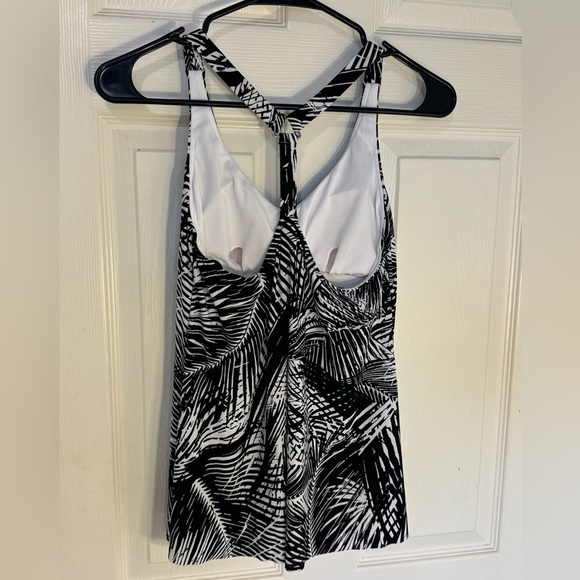 Aqua Green black and‎ white tropical palm tree tankini bathing suit top sz small - Picture 2 of 10